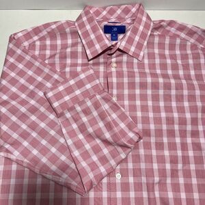 Egara Shirt Adult 2XL Pink White Check Long Sleeve Button Up No Iron Casual Mens